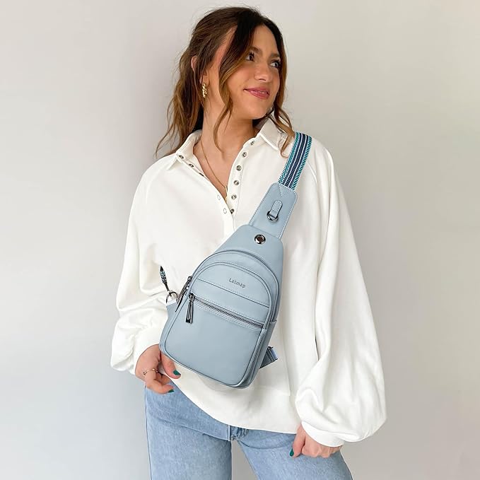 7L Sling Bag For Women Faux Leather Anti Theft Small Casual Daypack Backpack Fanny Pack Crossbody Chest Bags Purse Waterproof Light Blue