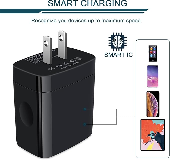 Wall Charger, USB Charger Adapter, AILKIN 4.8A 4Multi Port Fast Charging Station Power Base Block Plug Cube Brick for iPhone 17 16 15 14 SE 13 12 11Pro Max/X/Plus, Samsung A16/A17/S25/S24 Kindle Plug