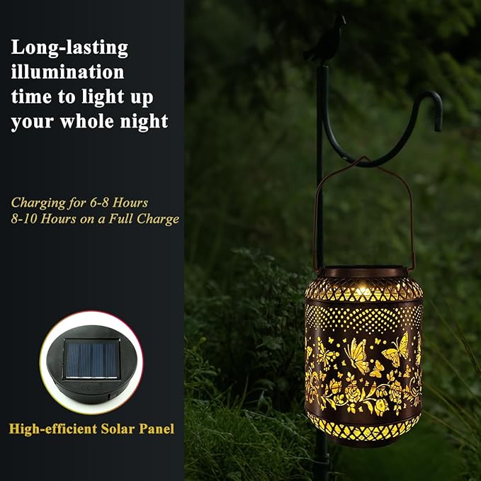 Butterfly Solar Lanterns Outdoor Waterproof Women Birthday Gifts for Mom Grandma Sister Garden Decor Metal Hanging Solar Lights for Yard Patio Backyard Lawn Porch Decorations
