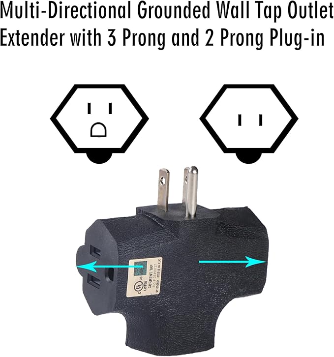 3 Way Plug Adapter - UL Listed - Outdoor Outlet Splitter 3 Prong - Electrical Outlet Extender, Wall Outlet Expander, Outdoor Heavy Duty Triple Plug Outlet Adapter 4PCS (G+O+W+B)
