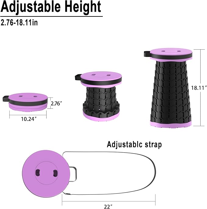 2025 Upgraded Portable Folding Stool, Collapsible Stools, 600lbs Max Weight, Lightweight But Sturdy, Telescoping Foldable Camping Stool for Outdoor Fishing Hiking Travel BBQ