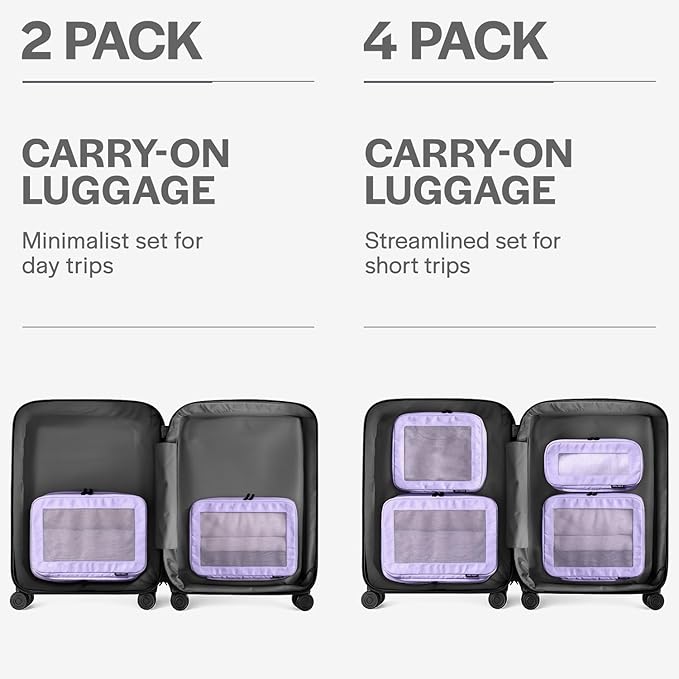 Compression Packing Cubes for Travel - Luggage Organizer Bags - Double Zipper Packing Cubes for Suitcases (2-Pack, Purple)