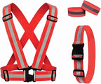 Reflective Running Gear Reflective Vest & Reflective Armband & Reflective Belt 3 Pcs Set, High Visibility Reflective Gear Night Cycling Walking Safety Vest Straps for Men Women Kids