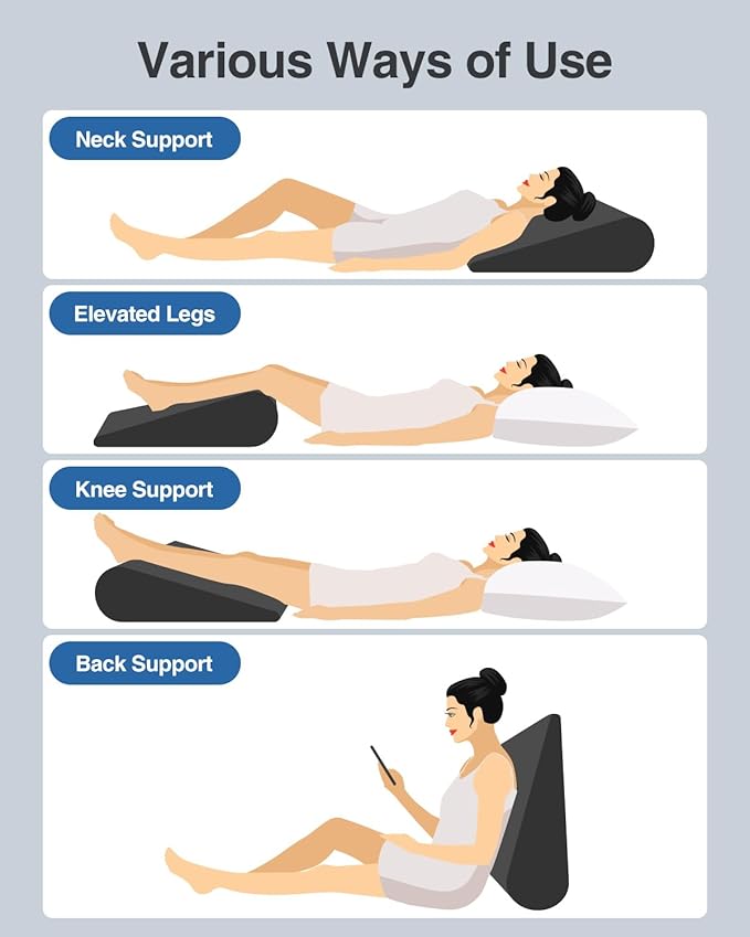 Luxtude Inflatable Wedge Pillow for Sleeping, Travel Wedge Pillow for Back Pain Relief, Knee Leg Elevation Support, Inflatable Bed Pillows for Sleeping, Back Support for Sitting Up-Black