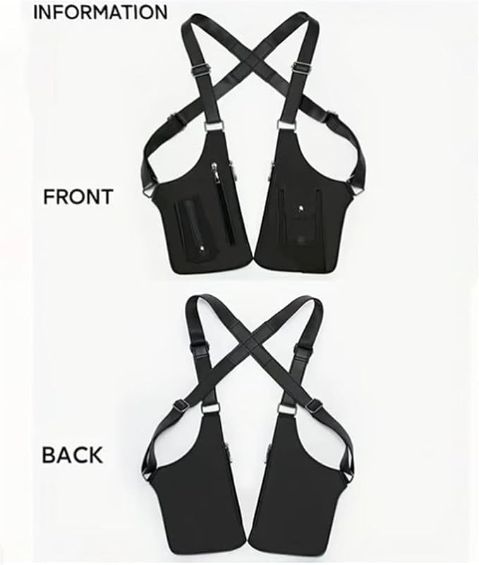 Double Shoulder Armpit Bag, Multi-pocket Anti-Theft Double Shoulder Bag for Travel and Daily Use, djustable Underarm Backpack (Black)