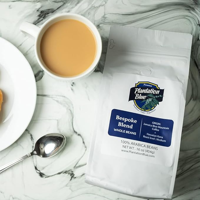 Plantation Blue Bespoke Blend of Blue Mountain and Hawaiian Kona Coffee Whole Beans (1lb)