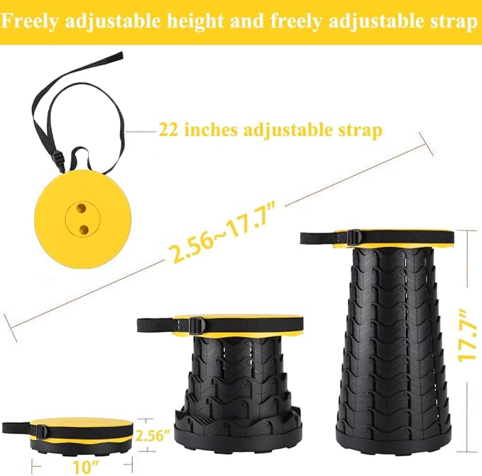 Fishboy Upgraded Collapsible Stool, 400lbs Max Weight, Lightweight But Sturdy, Portable Retractable Folding Telescoping Foldable Camping Stool for Adults Outdoor Fishing Hiking Gardening Travel BBQ
