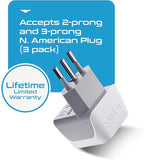 Ceptics Italy Travel Plug Adapter, Chile Plug Adapter with Dual USA Input, Compact Type L Plug Adapter, Safe Grounded Plug, Perfect for Cell Phones, Laptops, Chargers, 3 Pack - CT-12A