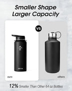 Coolflask 40 oz Water Bottle with Strap, Insulated Metal Water Flask with Straw & Spout Lids, Stainless Steel Double Wall Vacuum, Keep Cold 48h Hot 24h, Leak Proof & Non-BPA, Magic Black