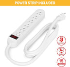 D-Line Cable Management Box with 6 AC Outlet 6ft Power Strip, Hide Extension Cords and Excess Wire Clutter, 16.5in (L) x 4.5in (H) x 5in (W) - Large, White