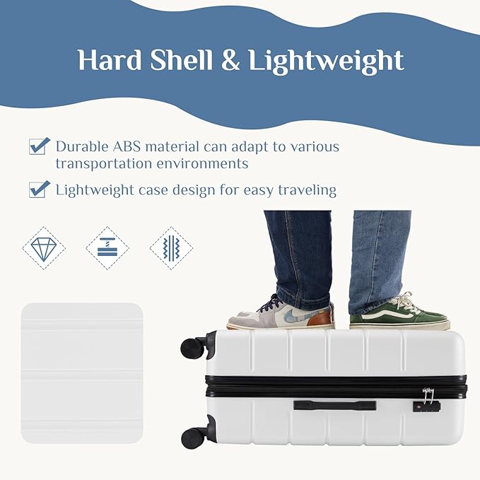 OLIXIS 29 Inch Luggage, Hardside Checked Suitcase with Spinner Wheels, Lightweight ABS Hard Shell Travel Luggage, TSA Approved Lock, Expandable Large Suitcase for Business & Travel–White