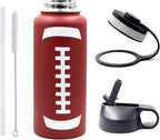 32 oz Football Water Bottle, Wide Mouth Sports Cup Flask Metal Travel Mug with 2 Lids, Stainless Steel Double Wall Vacuum Insulated Leakproof Water Bottles, Football Stuff Gifts for Mom Men Boys Girls