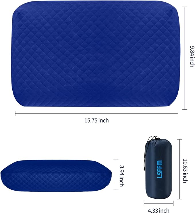 Camping Pillow Memory Foam, Easy to Fold, Camping Essentials, Small Travel Pillows with Portable Bag, Hiking Pillow for Backpacking, Anti-Pilling Pillow Cover (Blue)