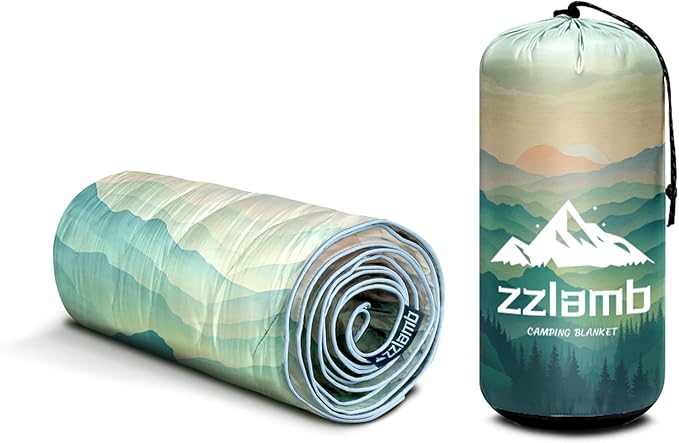 zzlamb Camping Blanket, Outdoor Lightweight Travel Blanket Puffy Portable Down Alternative, Windproof Warm Cloak with Snaps, Cozy Quilt Backpacking Picnic RV Plane Car Hammock Beach Climbing