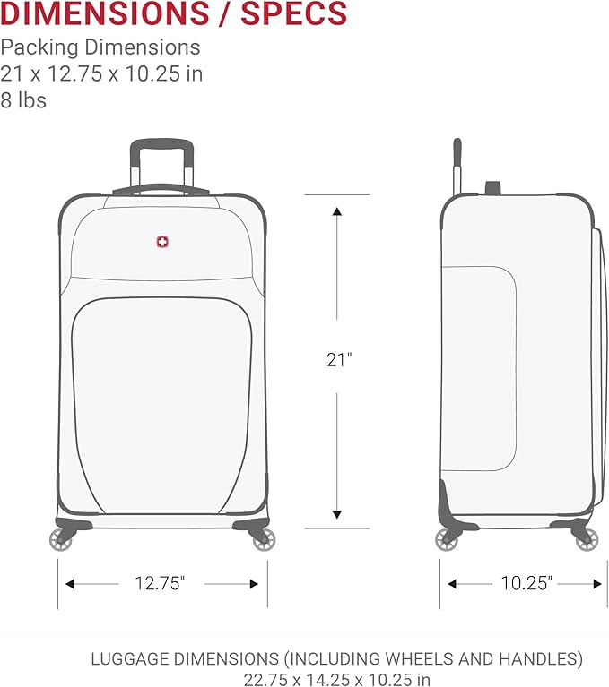 SWISSGEAR Sion Softside Expandable Spinner Luggage Durable Lightweight Travel Suitcase, Dark Grey, Carry-On 21-Inch