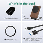 ARK Uno² - Solid Wood Phone Stand Magnetic Wireless Charging Station w/Adapter & USB to USBC 15W Wireless Charger. Home, Office, Kitchen,Best Mens Gifts!