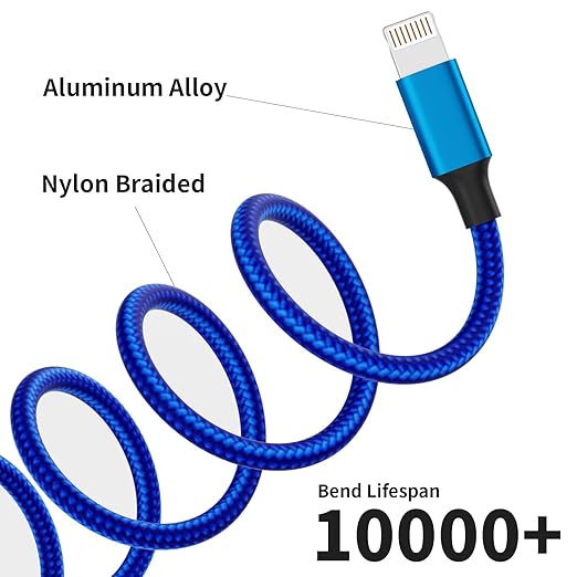 Multi Charging Cable(2Pack 4FT), Nylon Braided 3 in 1 Universal Phone Charger Fast Charging with Type-C/Micro USB and IP Port, Compatible with Most Cell Phones（Blue）
