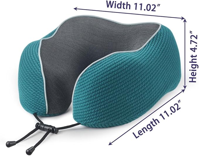 napfun Neck Pillow for Traveling, Upgraded Travel Neck Pillow for Airplane 100% Pure Memory Foam Travel Pillow for Flight Headrest Sleep, Portable Plane Accessories, Teal Set, Medium (120-200LB)