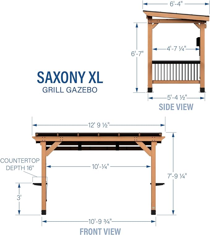 Backyard Discovery Saxony XL 12' x 6' Cedar Wood BBQ Grill Gazebo Pavilion with Hardtop Galvanized Steel Roof, Bar Tops, Powerport, Snow Support, Wind Resistance, Cook Station for Outdoor Patio, Deck