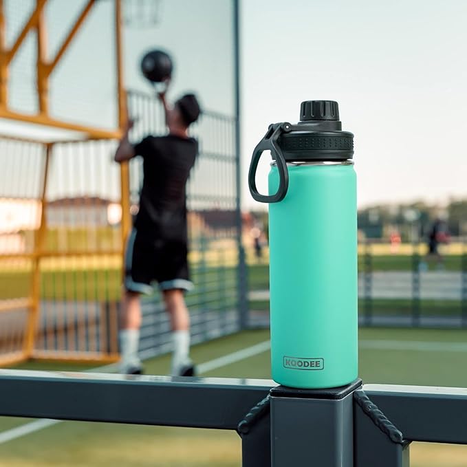 koodee Water Bottle for School-16 oz Stainless Steel Triple Wall Vacuum Insulated Water Bottle for Girls, Wide Mouth Bottle with Leakproof Spout Lid (Teal)