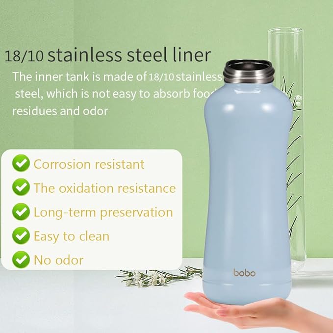 YOHKOH Mini Vacuum Insulated Water Bottle With Bamboo Lid - Stainless Steel Thermos Water Bottle for Women Girls Kids, Metal Sports Hot and Cold Water Bottle Leak-Proof BPA-Free (11.8oz,Blue)