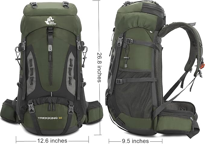 Bseash 60L Hiking Camping Backpack with Rain Cover, Waterproof Large Capacity Outdoor Sport Travel Daypack Climbing Touring (Army Green)