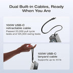 EF ECOFLOW Rapid Power Bank, 25,000mAh, 170W, 100W Built-in and Retractable Cables, Portable Charger with Triple 100W USB-C Port, Compatible with iPhone Series, Samsung, Laptop and More, Silver