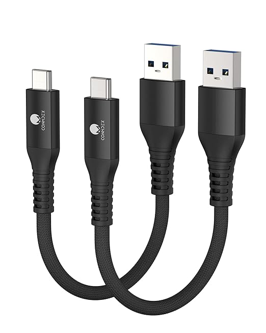 CONMDEX Android Auto USB C Cable 10Gbps [2ft, 2-Pack] USB 3.1 Gen 2 USB A to USB C Cable, Short 3A Type C Charger Fast Charging Data Transfer Cord for iPhone 17 16 Pro Samsung Galaxy S25, Black
