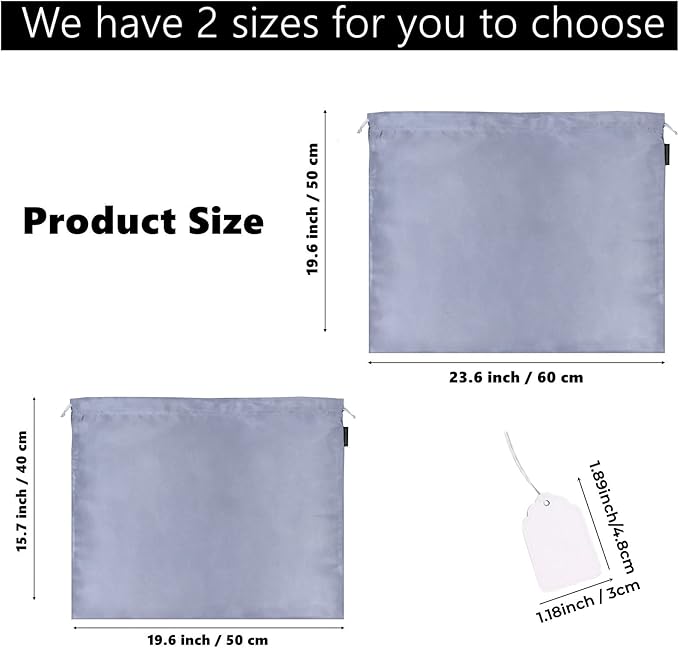 10 Pack Dust Bags for Purses and Handbags, Silk Dust Cover Storage Bag with Drawstring Travel Storage Pouch for Handbag Purse Shoes Boots (Gray, 23.6 × 19.6 in)