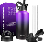 Water Bottle Insulated 32oz 40oz 64oz 128oz Straw Lid Spout Lid & 3 Lids, Leak Proof, Vacuum Insulated,Stainless Steel Water Bottle Wide Mouth for Sports, Gym or Office