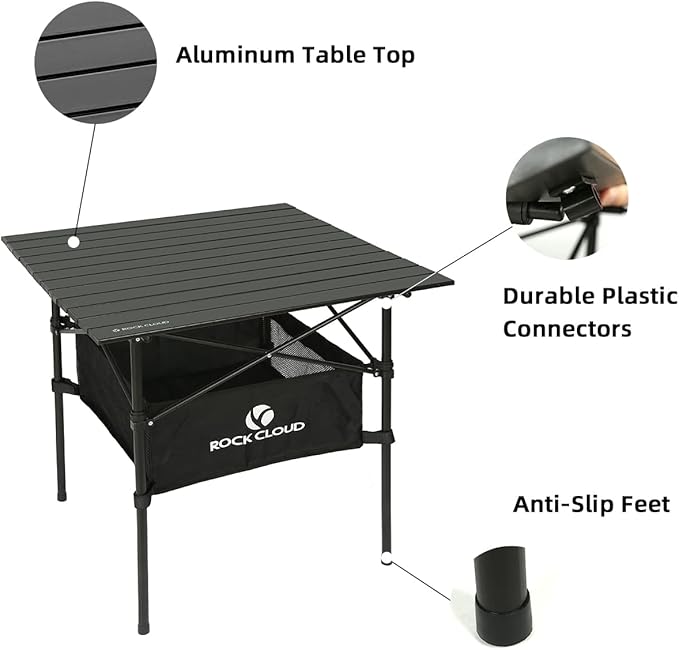 ROCK CLOUD Portable Camping Table Aluminum Folding Camp Table Lightweight Outdoor for Camping Hiking Picnic Backpacking, 28” x 28”