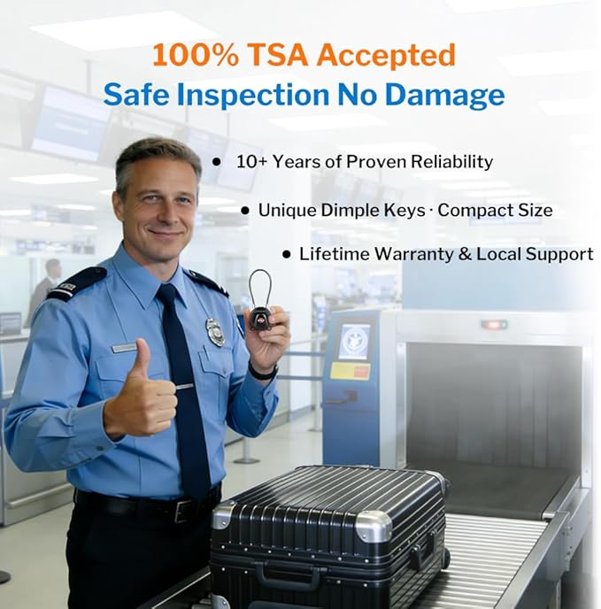 Forge TSA Approved Luggage Locks Ultra-Secure Dimple Key Travel Cable Locks with Zinc Alloy Body- 4 Locks, Black, Blue, red, Green.
