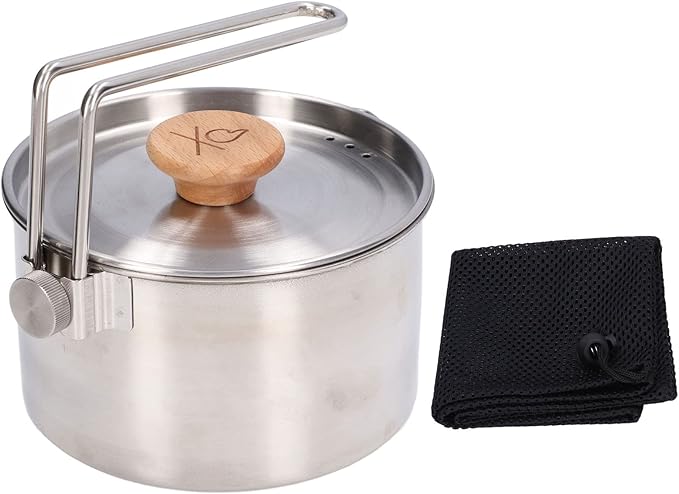 TOPINCN 1000ml Camping Pot, Stainless Steel Portable Outdoor Tea Coffee Pot Portable Cooking Pot with Detachable Handle for Outdoor Picnic Hiking