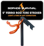 Ferro Rod Fire Starter Drilled Flint and Steel Survival Tool Kit with High Visibility Paracord Lanyard and Weatherproof Striker