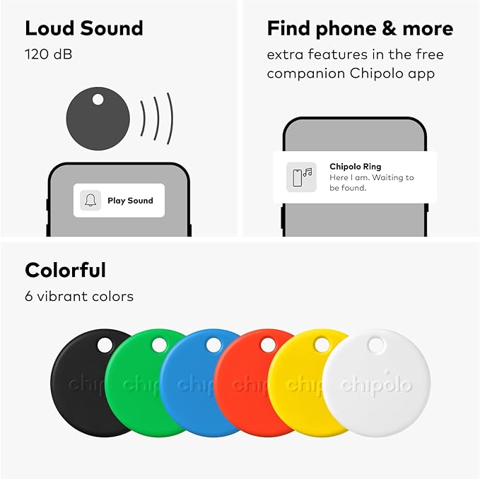 Chipolo POP Tracker Tag - Colorful, Compatible, Loud Bluetooth Tracker with Call Your Phone & Out of Range Alert, Works with Apple Find My or Google's Find My Device - 6 Pack