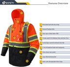 JKSafety Hi-Vis Reflective Safety Rain Jacket for Men Women Waterproof Rain Gears for Farming Fishing Work HV Rain Jacket with Inner Mesh Lining and Pockets (117A-OBlk XXL)