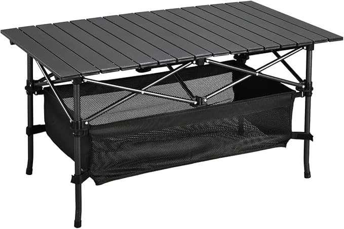 Lightweight Aluminum Folding Camping Table (47” x 21.65” x 26.7”), Portable Roll-Up Design for Outdoor, Camping, Beach, BBQ, Patio, and Picnic, Durable & Waterproof with Carrying Bag