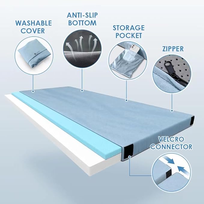 KingChii CertiPUR-US Memory Foam Camping Mattress, Portable Roll Up Travel Car Camping Mattress Sleeping Pad & Floor Mattress, Cot Mattress Guest Bed for Sleepover with Waterproof Cover & Travel Bag