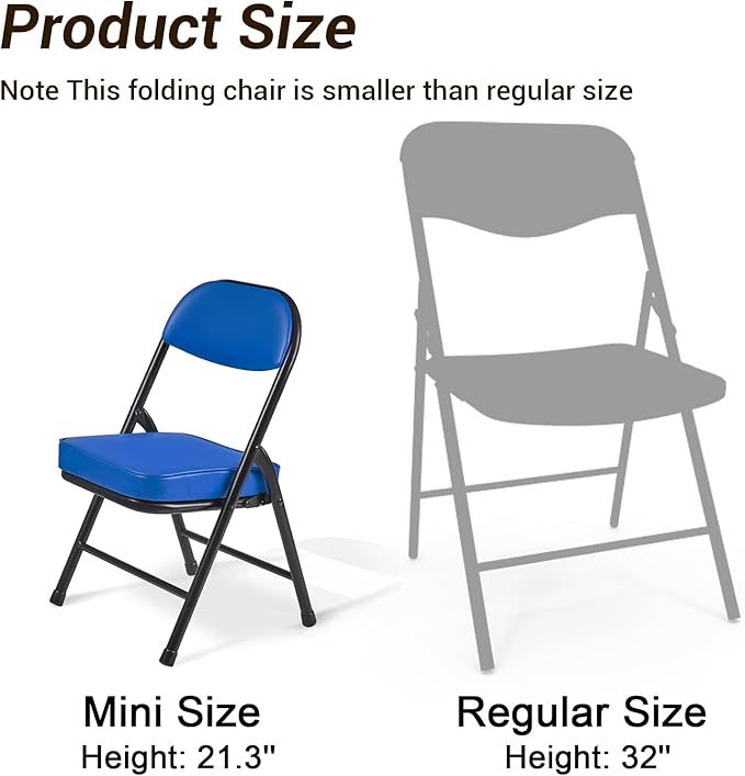 Mini Padded Folding Chairs, Garage Stool, Portable Camping Chair with Cushion, Lightweight Lawn Chair, for Outdoor Sports Events, Patio, Fishing, Hiking, Hunting, Picnic, Beach (Blue)