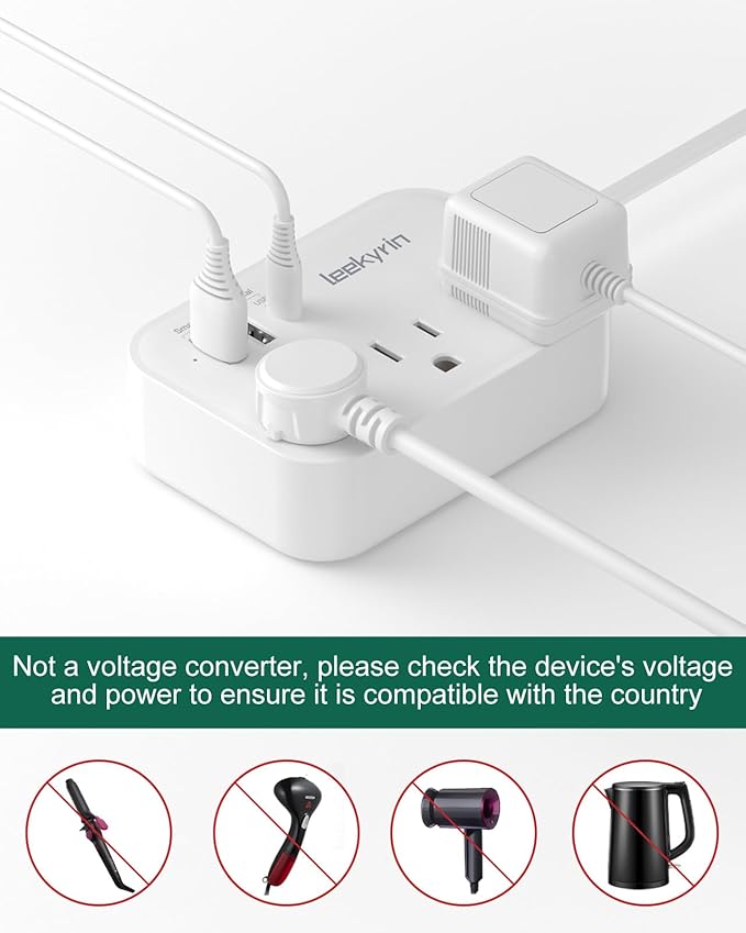 10FT Extension Cord with UK Plug Adapter, US to UK Plug Adapter with 3 Outlets 3 USB Charging Ports (USB-C), Type G Travel Adapter for USA to Scotland British London England Irish Dubai