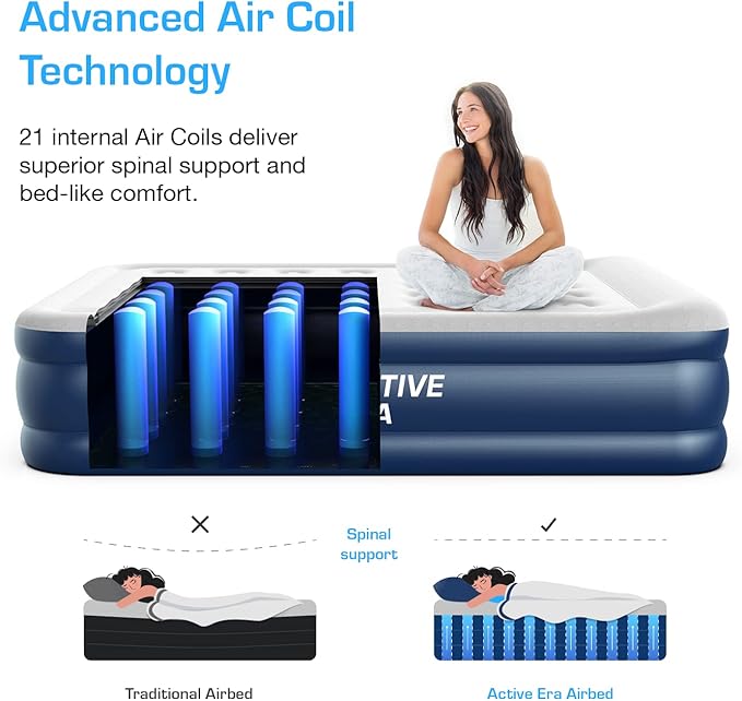 Active Era Tall 20" Twin Air Mattress with Built in Pump & Raised Pillow, Elevated Inflatable Mattress, Heavy Duty Puncture Resistant Bed, Blow Up Waterproof Airbed