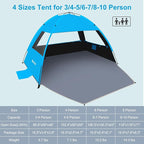 Gorich Beach Tent Sun Shelter for 3/4-5/6-7/8-10 Person with UPF 50＋ UV Protection, Lightweight & Easy Setup Beach Shade Canopy, Portable Beach Shade Tent Beach Cabana