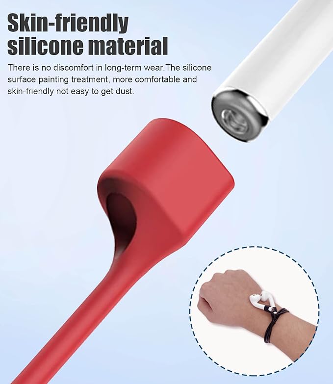 【2 Pack】 Ultra Strong Magnetic Anti-Lost Straps for AirPods, Colorful Soft Silicone Sports Lanyard Compatible with AirPods 1&2 / AirPods 3rd / AirPods Pro 1st&2nd Gen, Neck Rope Cord - Red+Blue