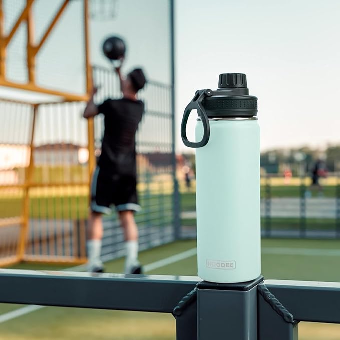 koodee Kids Water Bottle-16 oz Stainless Steel Vacuum Insulated Water Bottle for Back to School Wide Mouth Flask with Leakproof Spout Lid (Cosmic Orange)