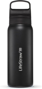 LifeStraw Go Series — Insulated Stainless Steel Water Filter Bottle for Travel and Everyday Use Removes Bacteria, Parasites and Microplastics, Improves Taste, 24oz Nordic Noir