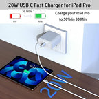 Fast iPad Charger,iPad Charger Fast Charging Wall Chargers Plug Adapter and Type C USB C to C Cable Cord 10FT Type C to C for iPad Pro 13/12.9/11,iPad Air 6th/5th/4th,Mini 7/6th,i-Pad 11/10