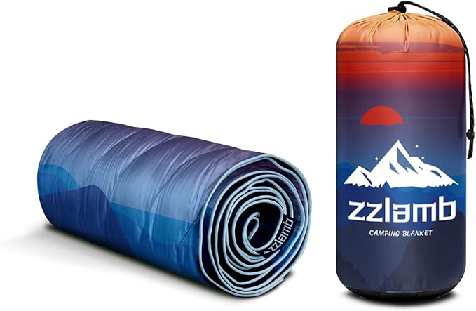 zzlamb Camping Blanket, Outdoor Lightweight Travel Blanket Puffy Portable Down Alternative, Windproof Warm Cloak with Snaps, Cozy Quilt Backpacking Picnic RV Plane Car Hammock Beach Climbing
