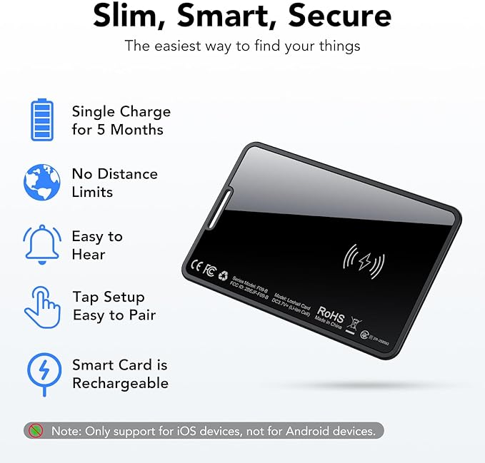 2026 New [Apple MFi Certified] Slim Wallet Tracker Card 0.09in for Apple Find My (iOS Only), GPS Tracker Card (1 Pack) for Airtag Wallet, Wireless Charging, Key Finder and Item Locator for Passport