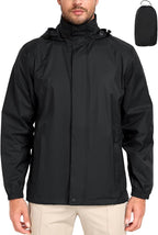 MANSDOUR Men's Packable Rain Jacket Waterproof Lightweight Windbreaker Cycling Golf Hiking Reflective Raincoat with Hood