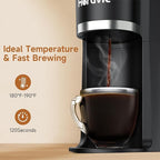 Single Serve Coffee Maker, Fast Brew One Cup Coffee Machine for K Cup and Grounds, 6 to 12 oz. Brew Sizes, Capsule Coffee Machine with Descaling Reminder and Viewing Tank, Black